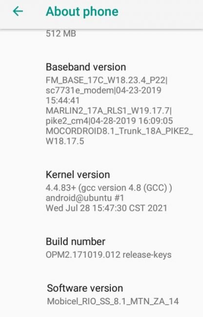 Mobicel RIO SS Firmware Factory Pac 8.1 (variants 2021 ZA_14)