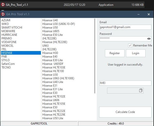 GA Pro Tool Calculate Unlock Code By IMEI